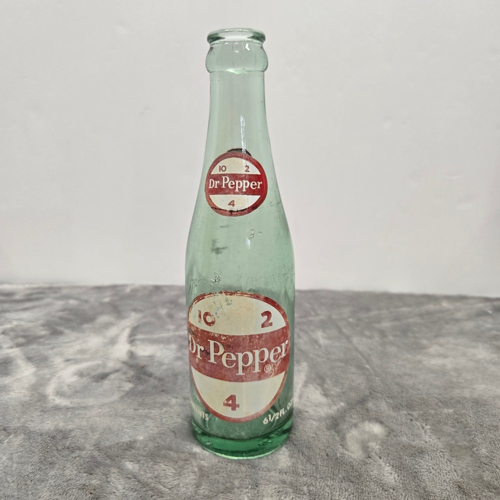 Vintage Dr Pepper 10 2 4 Glass Bottle 6.5 oz Green Glass ACL Soda‎ Advertising